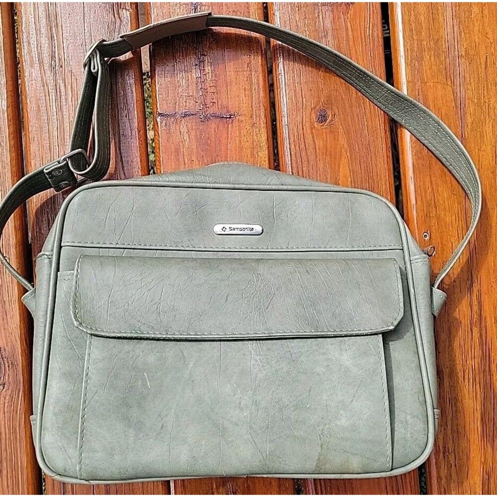 Samsonite Green Leather Bag YKK Overnight Carry On Travel Solid Vintage